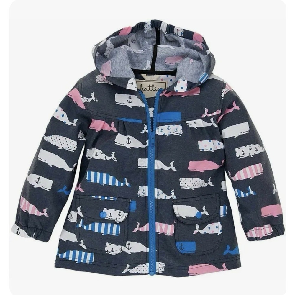 Hatley Rain Coat with Hood Coat Blue Whales Size 5